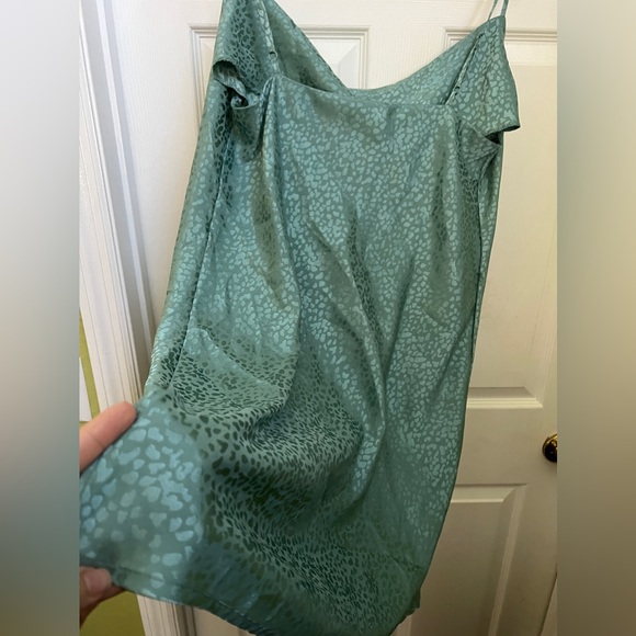 Light Green Leopard Print Silk Dress - Picture 2 of 3